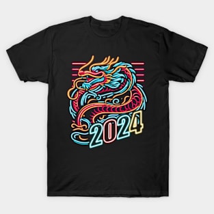 YEAR OF THE DRAGON 2024 80'S NEON VIBE RETRO T-Shirt